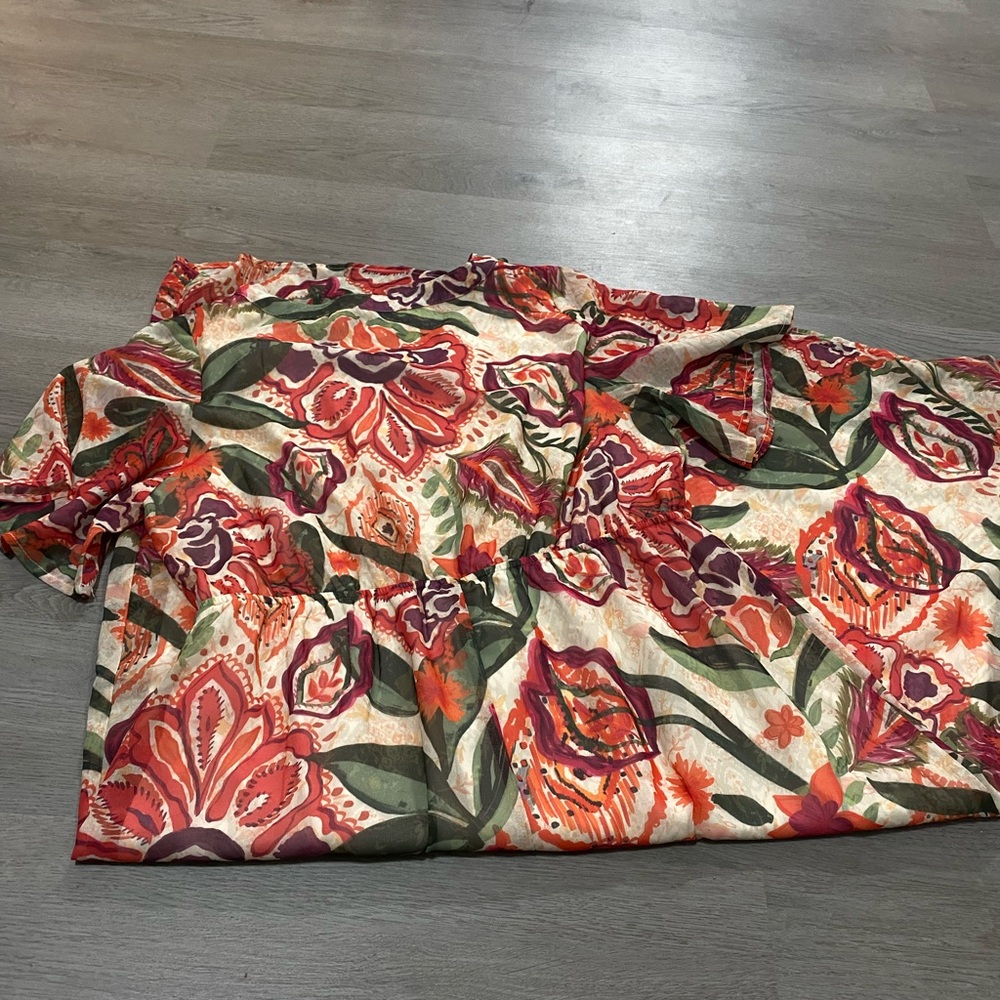 Baltic Born Vibrant Floral Midi V Neck Short Sleeve Formal Guest Dress XL - Picture 3 of 7